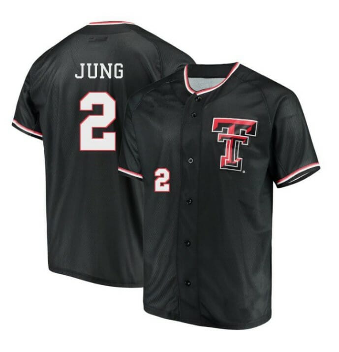 Jace Jung Jersey Texas Tech Red Raiders Baseball Under Armour NCAA College Black Alumni #2 1 Jace Jung Jersey Texas Tech Red Raiders Baseball Under Armour NCAA College Black Alumni #2