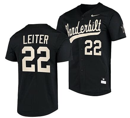 Jack Leiter Jersey Vanderbilt Commodores College Baseball Replica Black #22 6 Jack Leiter Jersey Vanderbilt Commodores College Baseball Replica Black #22
