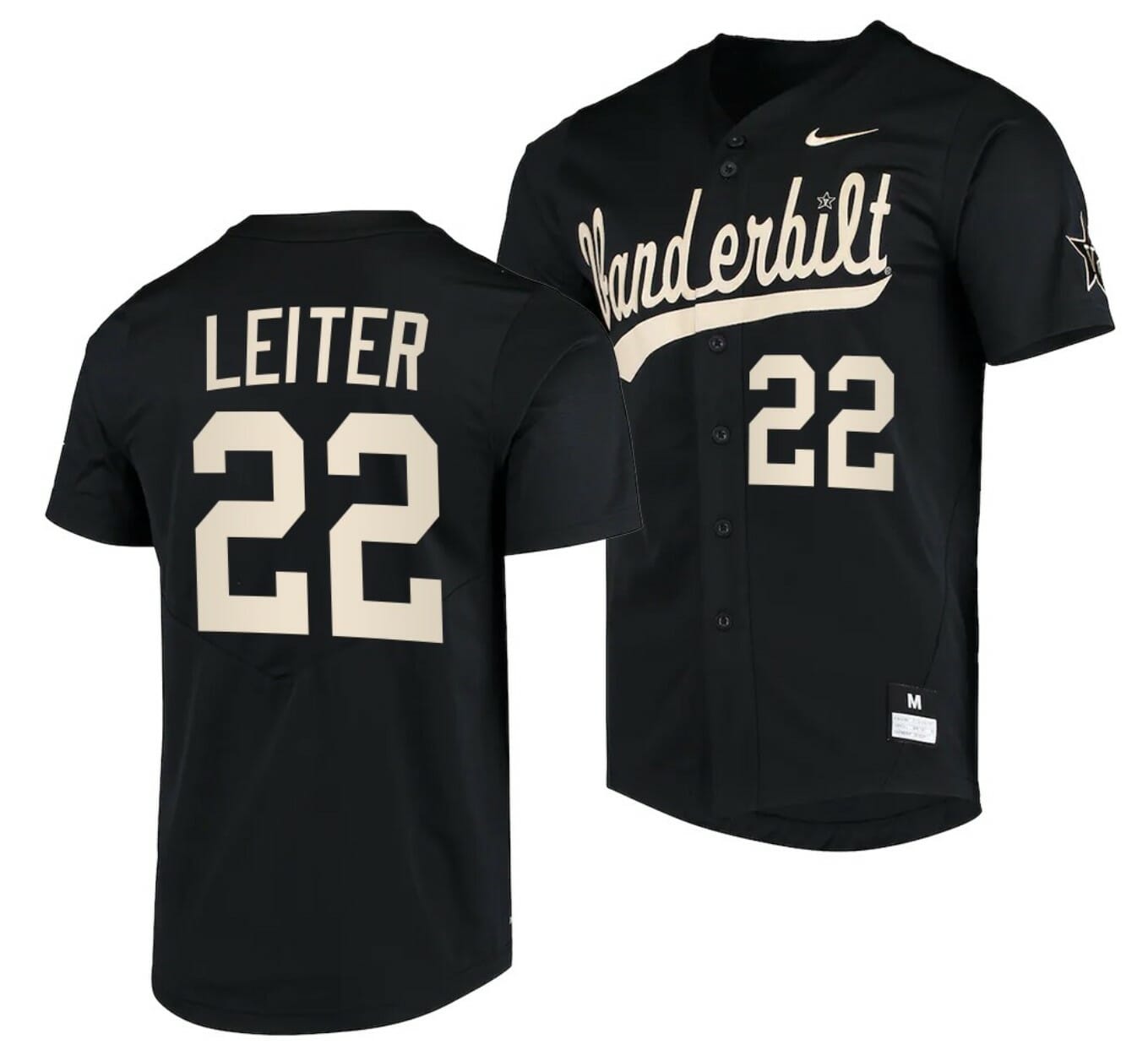 Jack Leiter Jersey Vanderbilt Commodores College Baseball Replica Black #22 1 Jack Leiter Jersey Vanderbilt Commodores College Baseball Replica Black #22