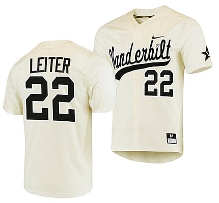 Jack Leiter Jersey Vanderbilt Commodores College Baseball Replica Cream #22