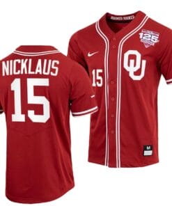 Jackson Nicklaus Jersey Oklahoma Sooners Baseball NCAA College Crimson 125th Season Full-Button #15