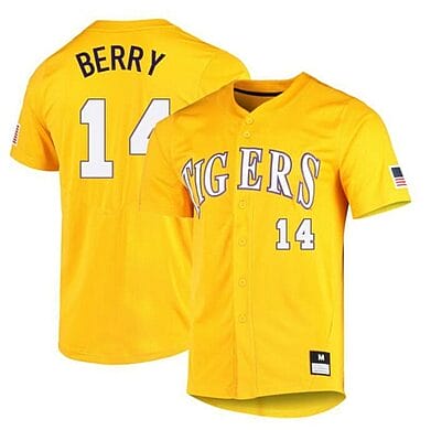 Jacob Berry Jersey LSU Tigers Baseball NCAA College Yellow Alumni #14
