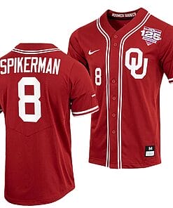 John Spikerman Jersey Oklahoma Sooners Baseball NCAA College Crimson 125th Season Full-Button #8