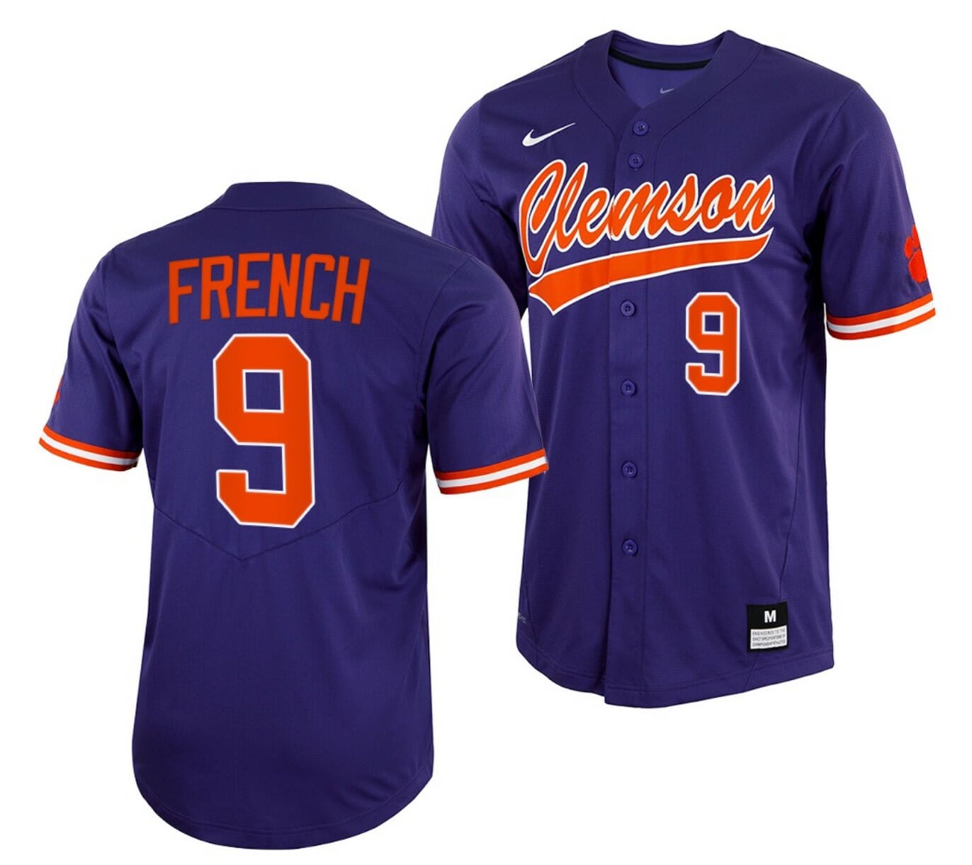 Jonathan French Jersey Clemson Tigers College Baseball Purple Full-Button #9 1 Jonathan French Jersey Clemson Tigers College Baseball Purple Full-Button #9