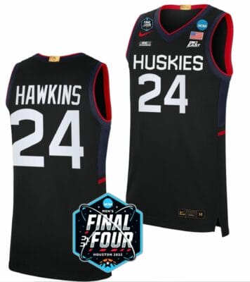 Jordan Hawkins Jersey UConn Huskies College Basketball 2023 NCAA Final Four Black #24 10 Jordan Hawkins Jersey UConn Huskies College Basketball 2023 NCAA Final Four Black #24