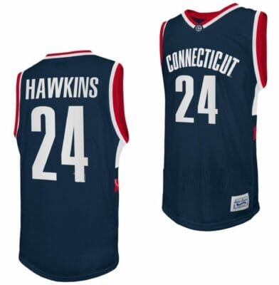 Jordan Hawkins Jersey UConn Huskies College Basketball Navy Retro #24 12 Jordan Hawkins Jersey UConn Huskies College Basketball Navy Retro #24