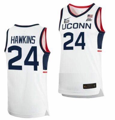 Jordan Hawkins Jersey UConn Huskies College Basketball White Replica #24 12 Jordan Hawkins Jersey UConn Huskies College Basketball White Replica #24