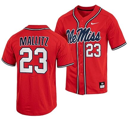 Josh Mallitz Jersey Ole Miss Rebels College Baseball Red #23 6 Josh Mallitz Jersey Ole Miss Rebels College Baseball Red #23