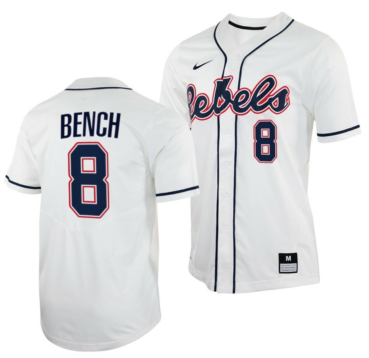 Justin Bench Jersey Ole Miss Rebels College Baseball White #8 1 Justin Bench Jersey Ole Miss Rebels College Baseball White #8