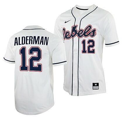 Kemp Alderman Jersey Ole Miss Rebels College Baseball White #12 6 Kemp Alderman Jersey Ole Miss Rebels College Baseball White #12