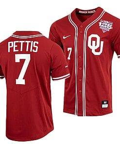 Kendall Pettis Jersey Oklahoma Sooners Baseball NCAA College Crimson 125th Season Full-Button #7