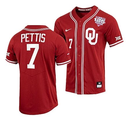 Kendall Pettis Jersey Oklahoma Sooners Baseball NCAA College Crimson 125th Season Full-Button #7