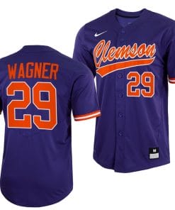 Max Wagner Jersey Clemson Tigers College Baseball Purple Full-Button #29