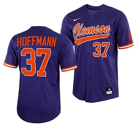 Nick Hoffmann Jersey Clemson Tigers College Baseball Purple Full-Button #37 6 Nick Hoffmann Jersey Clemson Tigers College Baseball Purple Full-Button #37