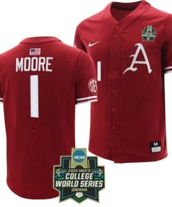 Robert Moore Jersey Arkansas Razorbacks Baseball NCAA College 2022 College World Series Cardinal #1