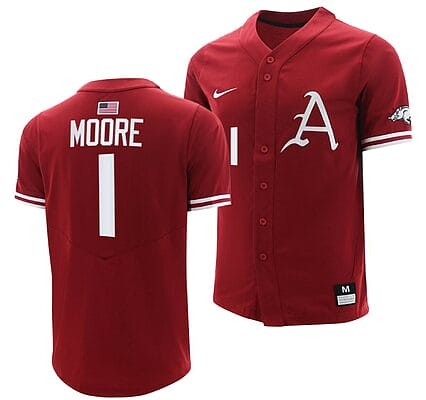 Robert Moore Jersey Arkansas Razorbacks Baseball NCAA College Cardinal #1