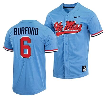 Reagan Burford Jersey Ole Miss Rebels College Baseball Blue #6 6 Reagan Burford Jersey Ole Miss Rebels College Baseball Blue #6