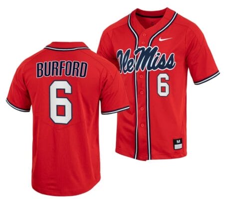 Reagan Burford Jersey Ole Miss Rebels College Baseball Red #6 6 Reagan Burford Jersey Ole Miss Rebels College Baseball Red #6