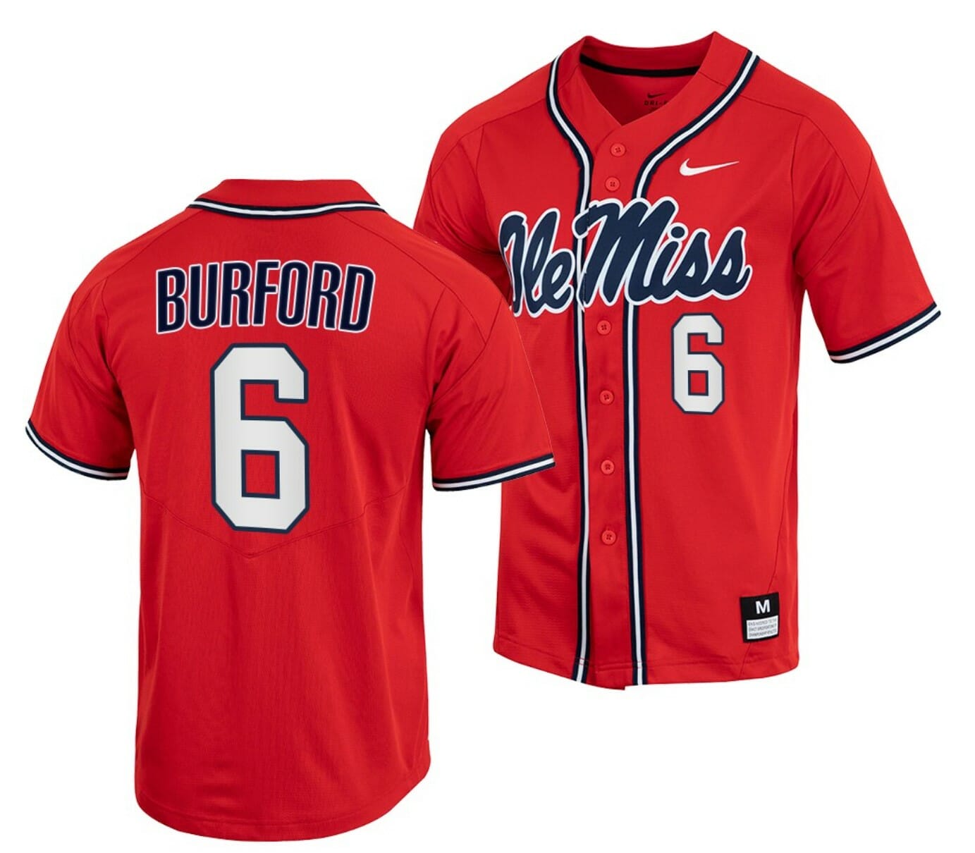 Reagan Burford Jersey Ole Miss Rebels College Baseball Red #6 1 Reagan Burford Jersey Ole Miss Rebels College Baseball Red #6