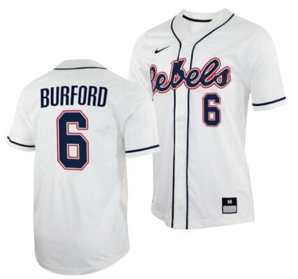 Reagan Burford Jersey Ole Miss Rebels College Baseball White #6 6 Reagan Burford Jersey Ole Miss Rebels College Baseball White #6