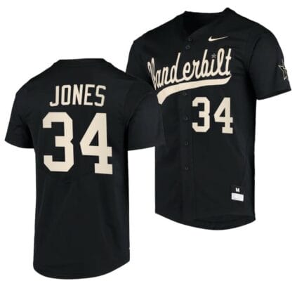 Spencer Jones Jersey Vanderbilt Commodores Baseball NCAA College Black #34