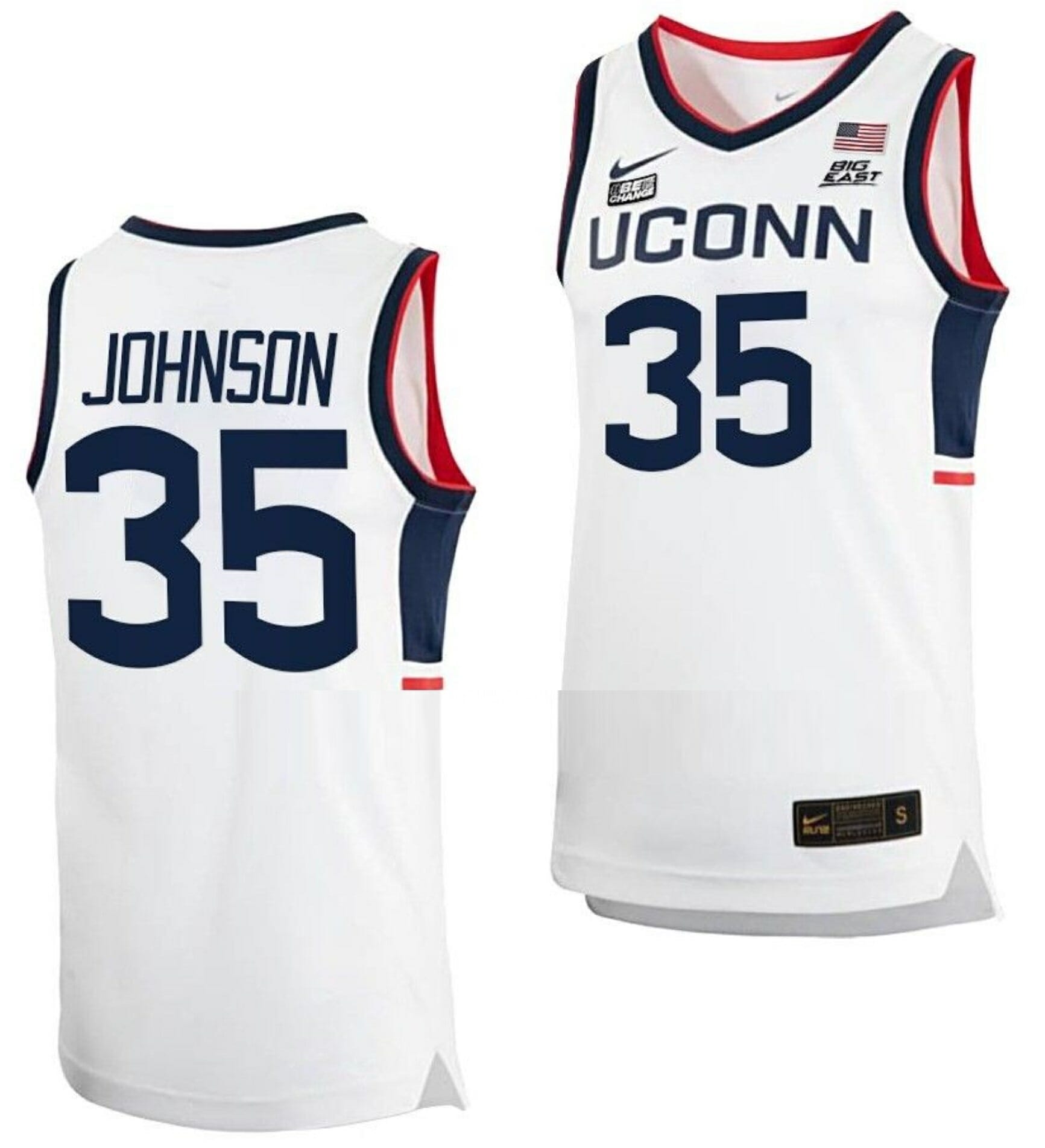 Samson Johnson Jersey UConn Huskies College Basketball White Replica #35 1 Samson Johnson Jersey UConn Huskies College Basketball White Replica #35