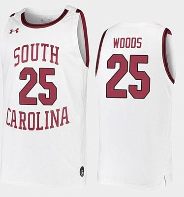 Seventh Woods Jersey South Carolina Gamecocks College Basketball White Replica #25