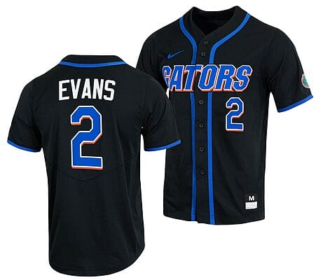 Ty Evans Jersey Florida Gators College Baseball Full-Button Black #2