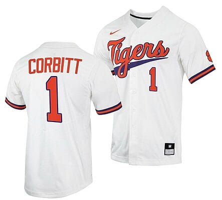 Tyler Corbitt Jersey Clemson Tigers College Baseball White #1