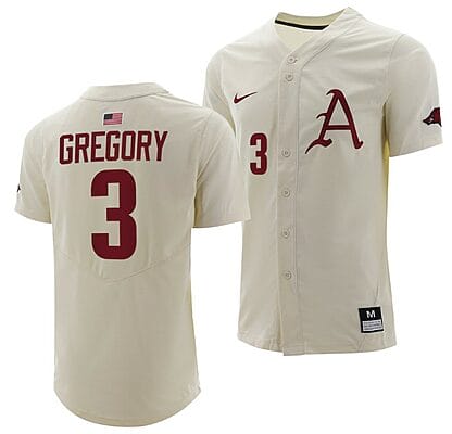 Zack Gregory Jersey Arkansas Razorbacks College Baseball Full-Button Natural #3 6 Zack Gregory Jersey Arkansas Razorbacks College Baseball Full-Button Natural #3