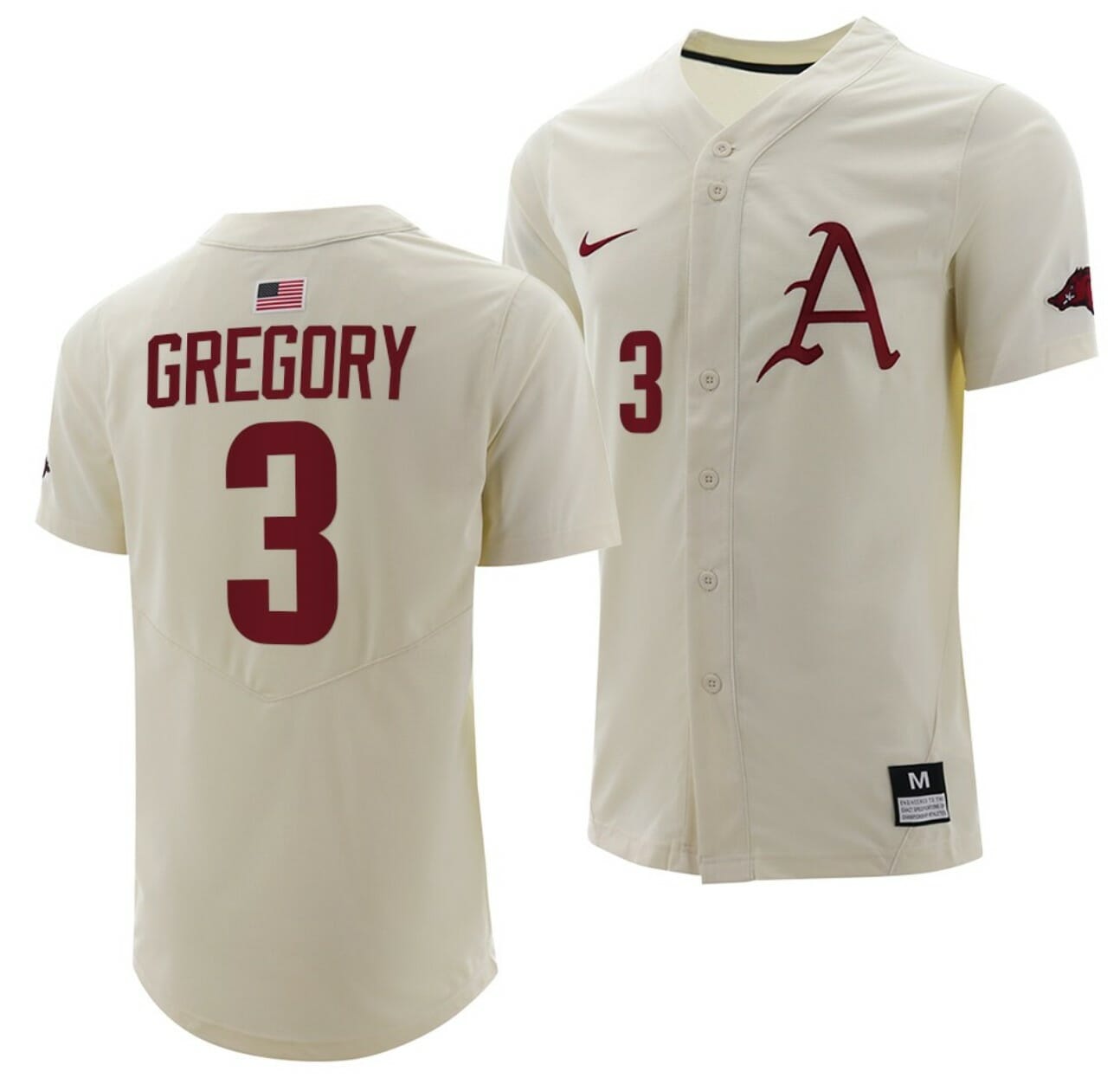 Zack Gregory Jersey Arkansas Razorbacks College Baseball Full-Button Natural #3 1 Zack Gregory Jersey Arkansas Razorbacks College Baseball Full-Button Natural #3