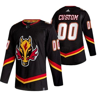 Custom Calgary Flames Jersey Name And Number 2020-21 Black Reverse Retro Alternate NHL