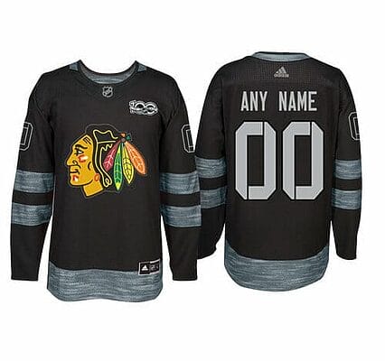 Custom Chicago Blackhawks Jersey Name And Number 1917-2017 Black 100th Anniversary NHL