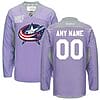 Custom Columbus Blue Jersey Name And Number Purple Pink Reebok Hockey Fights Cancer Practice