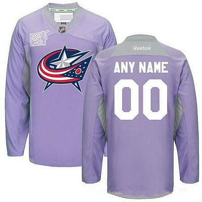 Custom Columbus Blue Jersey Name And Number Purple Pink Reebok Hockey Fights Cancer Practice