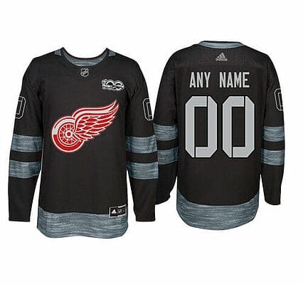 Custom Detroit Red Wings Jersey Name And Number 1917-2017 Black 100th Anniversary NHL