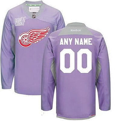 Custom Detroit Red Wings Jersey Name And Number Purple Pink Reebok Hockey Fights Cancer Practice