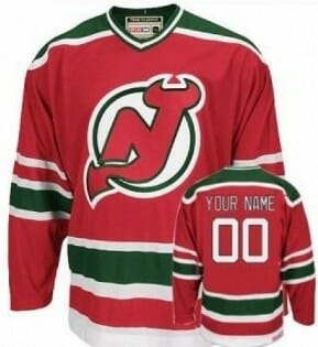 Custom New Jersey Devils Jersey Name And Number Red With Green 6 Custom New Jersey Devils Jersey Name And Number Red With Green