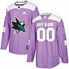 Custom San Jose Sharks Jersey Name And Number Purple Pink Hockey Fights Cancer Practice