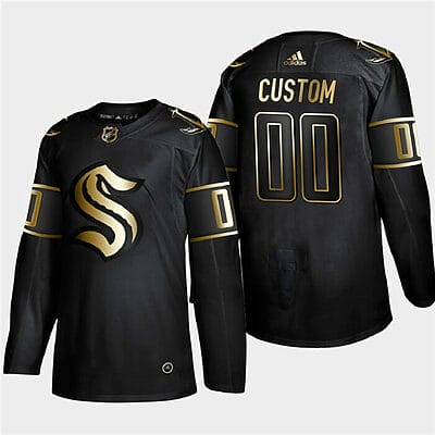Custom Seattle Kraken Jersey Name And Number Black Golden Edition Limited NHL