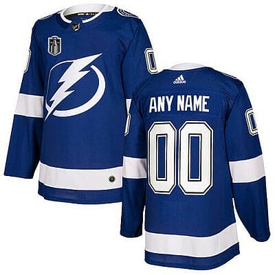 Custom Tampa Bay Lightning Jersey Name And Number 2022 Blue Stanley Cup Final Patch