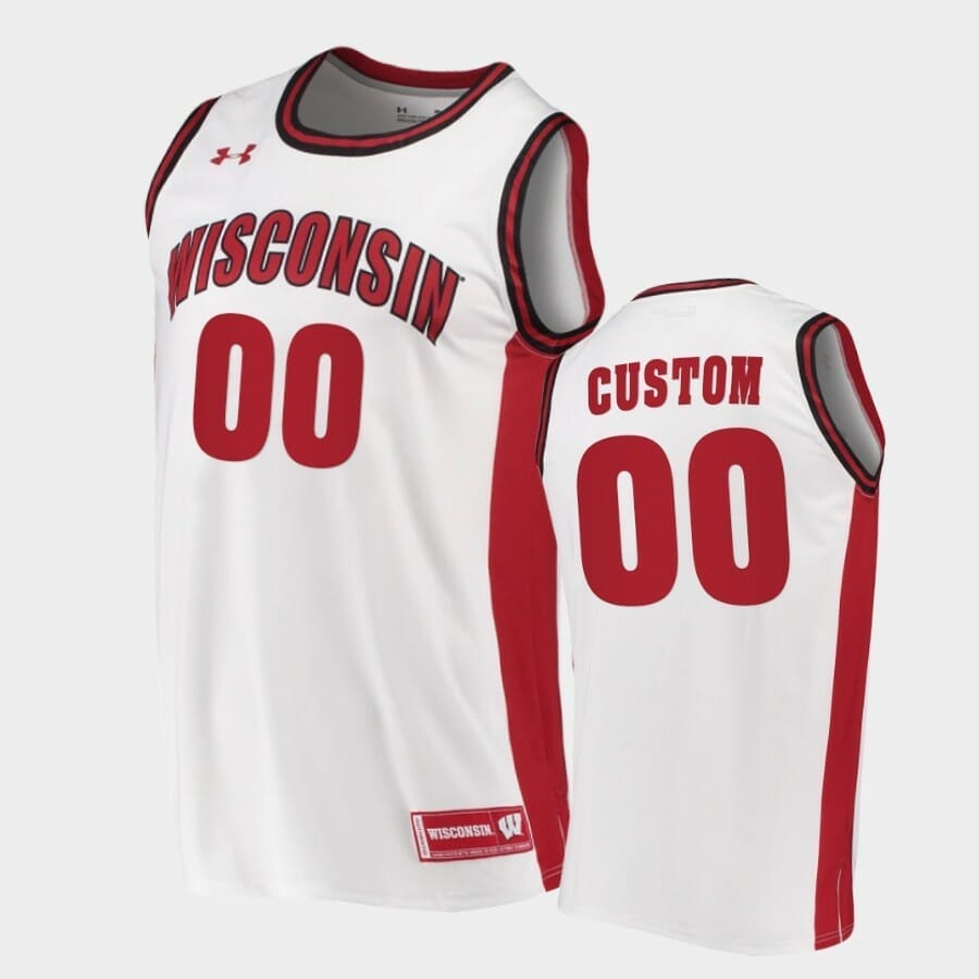 Custom Wisconsin Badgers Jersey Name and Number College Basketball White 1 Custom Wisconsin Badgers Jersey Name and Number College Basketball White