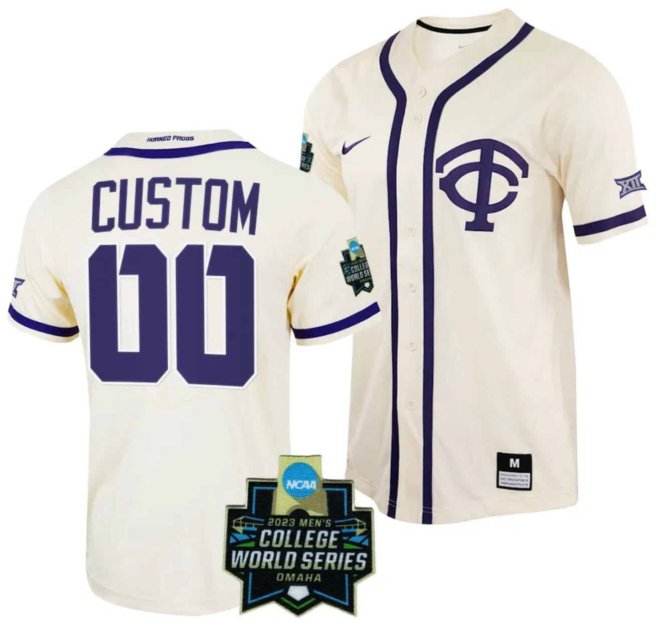 2023 College World Series Custom TCU Horned Frogs Jersey Name and Number NCAA Baseball Natural Replica #00 1 2023 College World Series Custom TCU Horned Frogs Jersey Name and Number NCAA Baseball Natural Replica #00