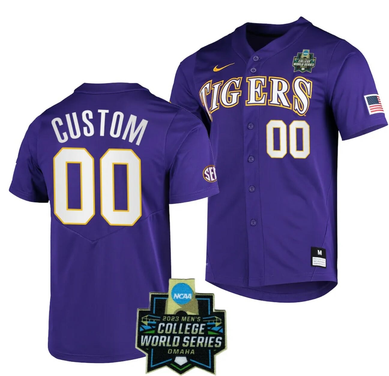 Custom LSU Tigers Baseball Jersey Name and Number NCAA 2023 College World Series Purple #00 1 Custom LSU Tigers Baseball Jersey Name and Number NCAA 2023 College World Series Purple #00