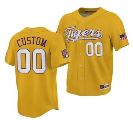 Custom LSU Tigers Jersey Name and Number 2023 College World Series Champions Gold #00 NCAA Baseball