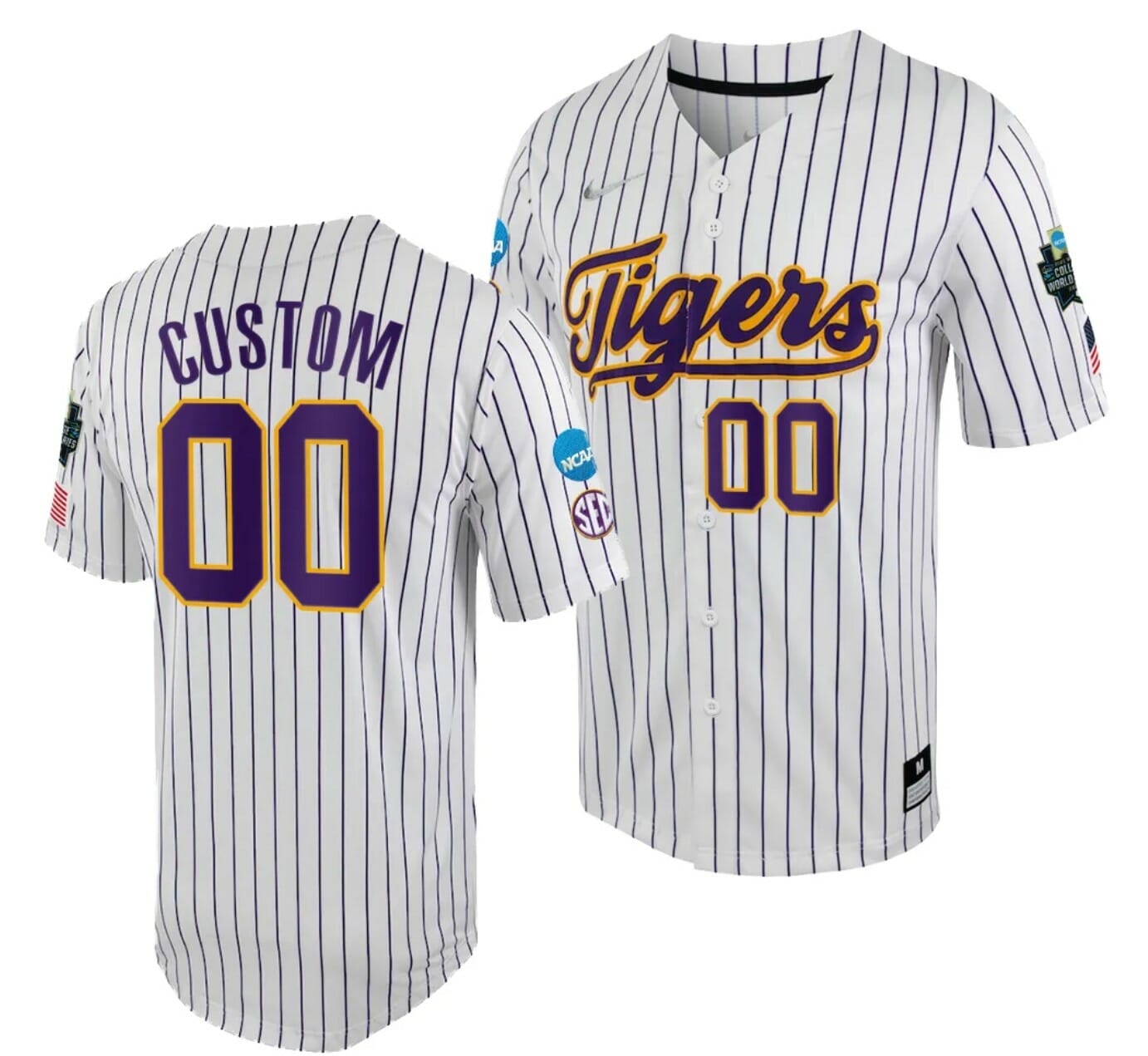 Custom LSU Tigers Jersey Name and Number 2023 College World Series White Purple #00 NCAA Baseball 1 Custom LSU Tigers Jersey Name and Number 2023 College World Series White Purple #00 NCAA Baseball