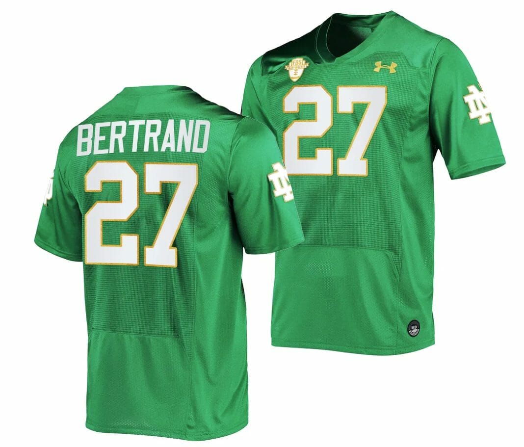 Notre Dame Fighting Irish #27 JD Bertrand Jersey College Football Green 2023 1 Notre Dame Fighting Irish #27 JD Bertrand Jersey College Football Green 2023