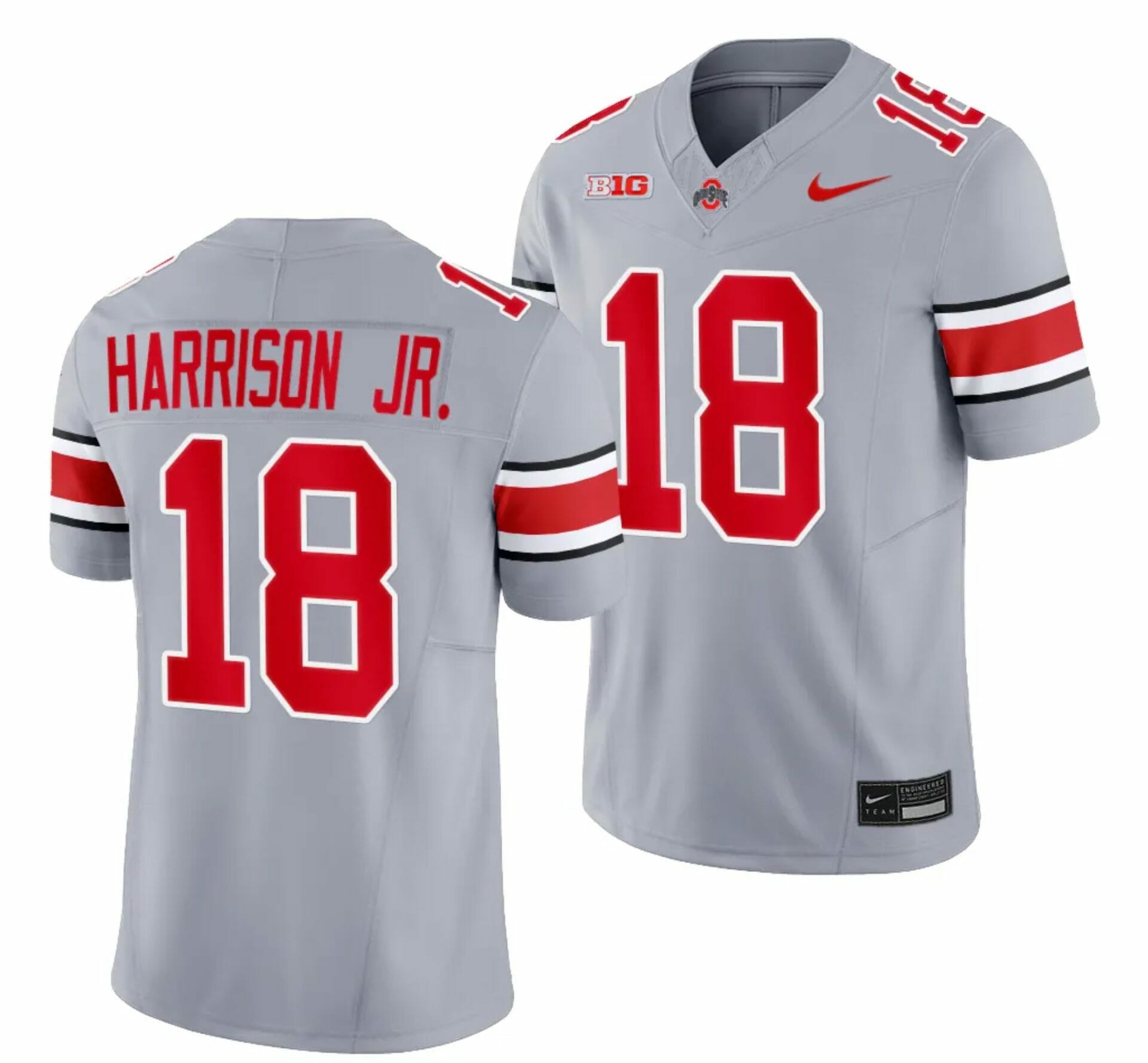 Ohio State Buckeyes #18 Marvin Harrison Jr Jersey Alternate Gray Limited NCAA Football 1 Ohio State Buckeyes #18 Marvin Harrison Jr Jersey Alternate Gray Limited NCAA Football