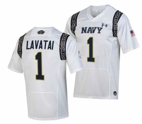 Navy Midshipmen #1 Tai Lavatai Jersey 2023 Aer Lingus College Football Classic White Replica
