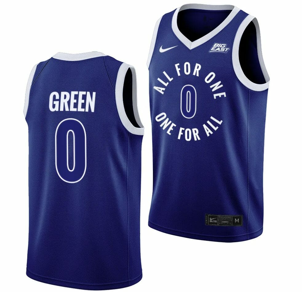 Xavier Musketeers #0 Trey Green Jersey All For One Blue Basketball 1 Xavier Musketeers #0 Trey Green Jersey All For One Blue Basketball